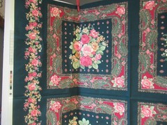 VTG GREEN W/PINK FLORAL PAISERY Patchwork 4 PILLOW COTTON FABRIC PANEL NE
