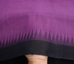 Sushila Vintage Purple Temple Border Scrap Saree Pure Cotton Woven Sari Fabric