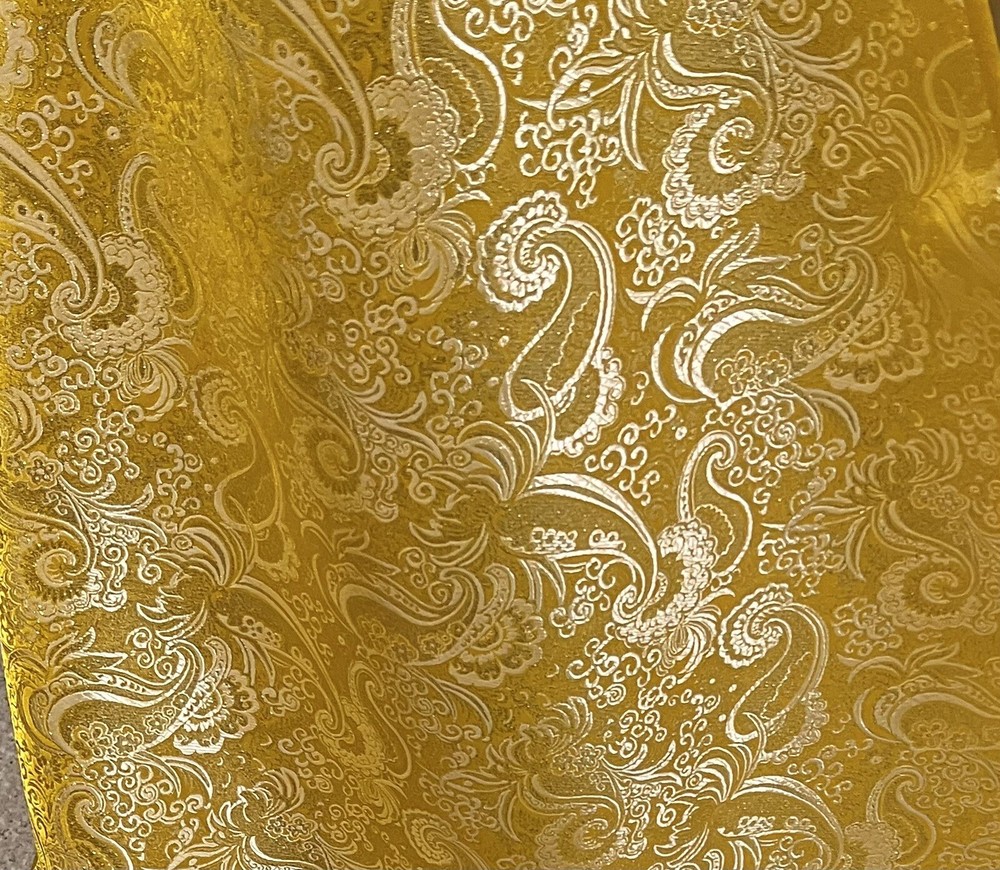 YELLOW GOLD Paisley Metallic Brocade Fabric 60” Sold By The Yard