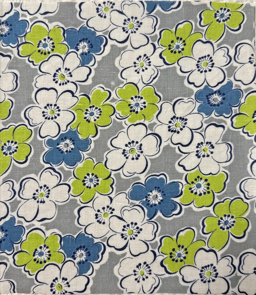 1930-1940s feedsack fabric piece 9×10″ lime green & teal floral