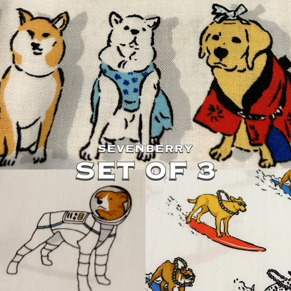 Sevenberry Dog Fabric Set of 3 Japanese Cotton Astronaut Surfing Festival 50cm