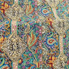 57” By Yards Vintage Paisley Viscose Fabric Dress Gown Material Rayon Poplin