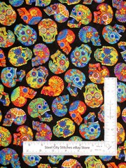 Day of the Dead Sugar Skull Fabric 22″ X44″ Pc Cotton Timeless Treasures C1209