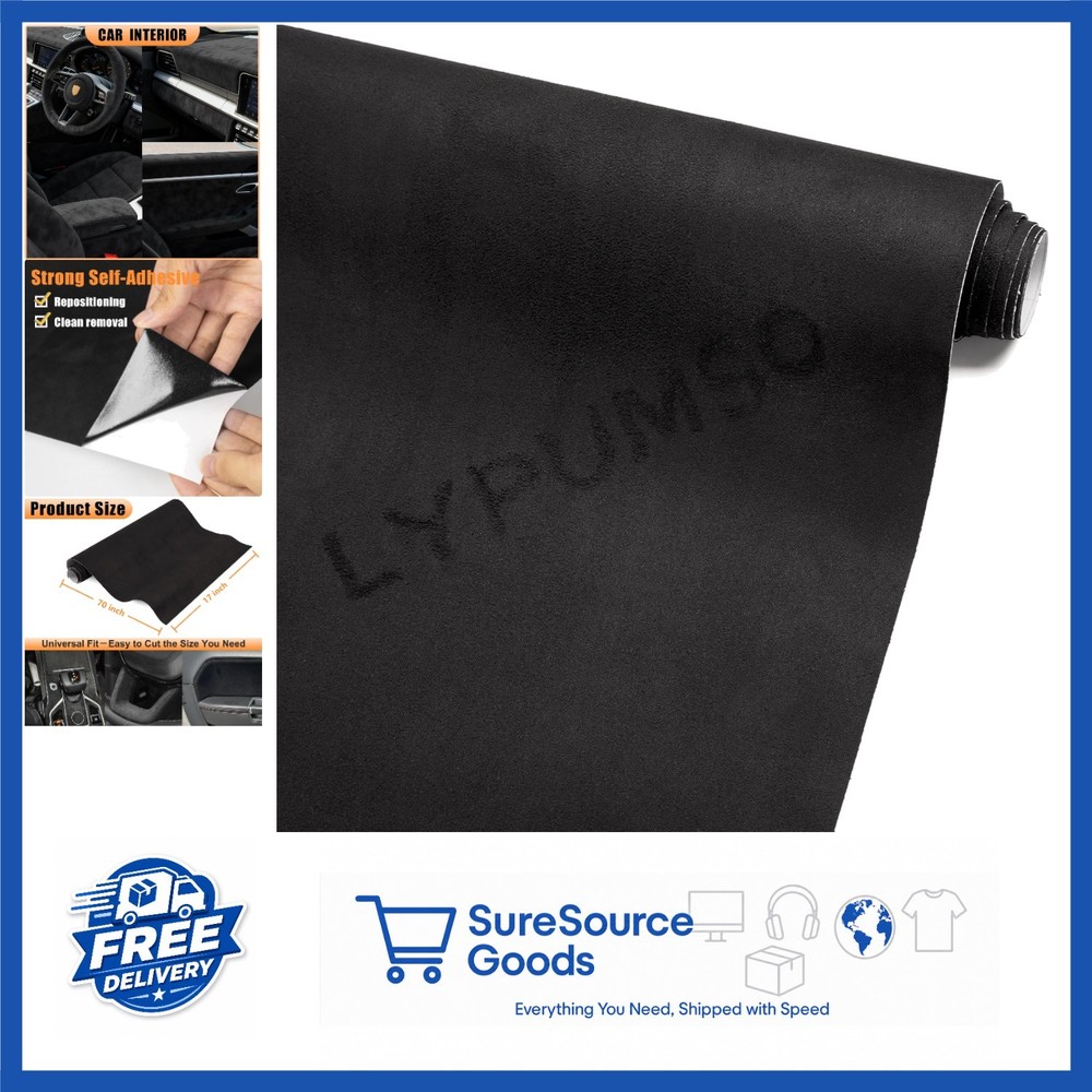 Microfiber Black Suede Fabric Wrap for Car Interior 17in x 70in Self Adhesive