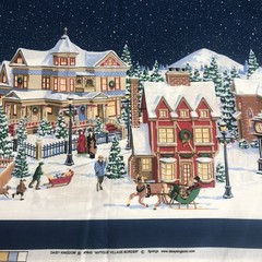 Daisy Kingdom ANTIQUE VILLAGE Double Border Fabric Snow Christmas 2 Yds +10″ New