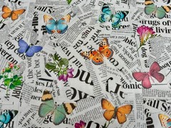 Butterfly & Newspaper Digital Print Fabric Home Decor Curtain Cushion 140cm Wide