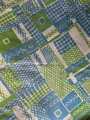 Vtg Klopman Mills Fabric 2.5 Yds Geometric Op Art Dots Plaid 1970 45” Wide Green