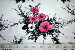 PINK WHITE AND BLACK FLORAL BOUQUET ON WHITE – 100% COTTON FABRIC