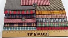 Vintage Primitive Red Burgundy Blue Green Plaid Homespun Quilt Fabric Scrap Lot