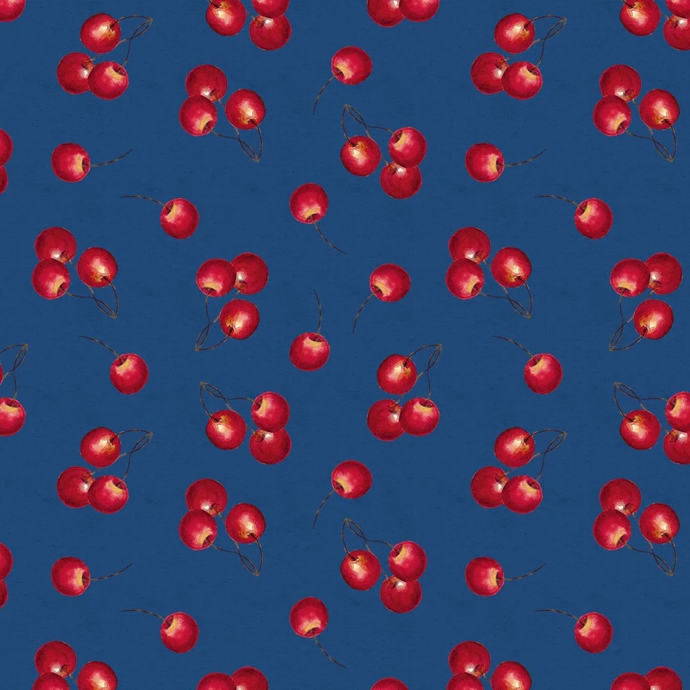 LUMIN – White Owl Textiles – Patchwork Picnic by Susan Winget – Cherries – Navy