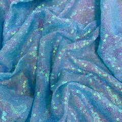 Leila LIGHT BLUE IRIDESCENT Sequins on Mesh Fabric by the Yard – 10050