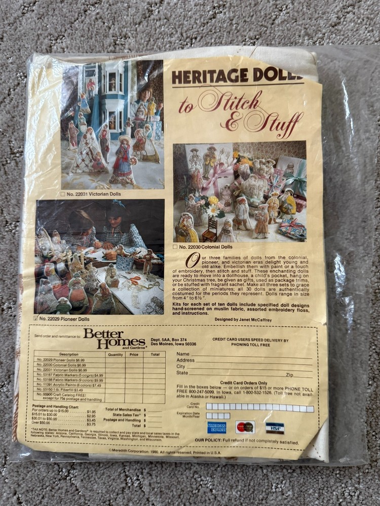 Vintage Better Homes & Gardens Cut And Sew Fabric Panel Kit Pioneer Dolls