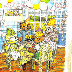 Easter Spring Birthday Party Rabbit Cat Creative Circle Print Panel Fabric 1981