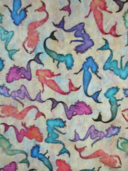 MERMAID SEA MERMAIDS STAR FISH OCTOPUS TEAL GREEN PASTELS COTTON FABRIC FQ
