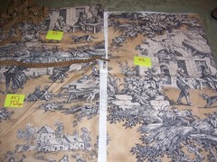 French Country Toile Fabric Lot of 3 Matching Pieces Pastoral Scene Upholstery