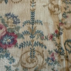 Vintage Linen Blend Turkish Style Floral Rose Bouquet Urn Scroll Fabric 3ydx35”