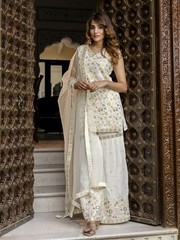 Trendmalls Womens Georgette Embroidery Work Kurta Sharara Set Dupatta Kurta Set