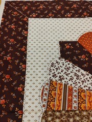 Vintage Cranston Browns/Oranges “Granny’s Trunk” Cotton Fabric Panel 17″x16.25″