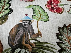 Jungle Monkey Botanical Leaf Linen Look Fabric Cushion Curtains 140cm