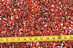 By 1/2 Yd, Vintage, Black Blue White Abstract on Red Cotton, Kona/McDowell,P6172