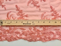 Callie CORAL Polyester Floral Corsage Embroidery on Mesh Lace Fabric by the Yar