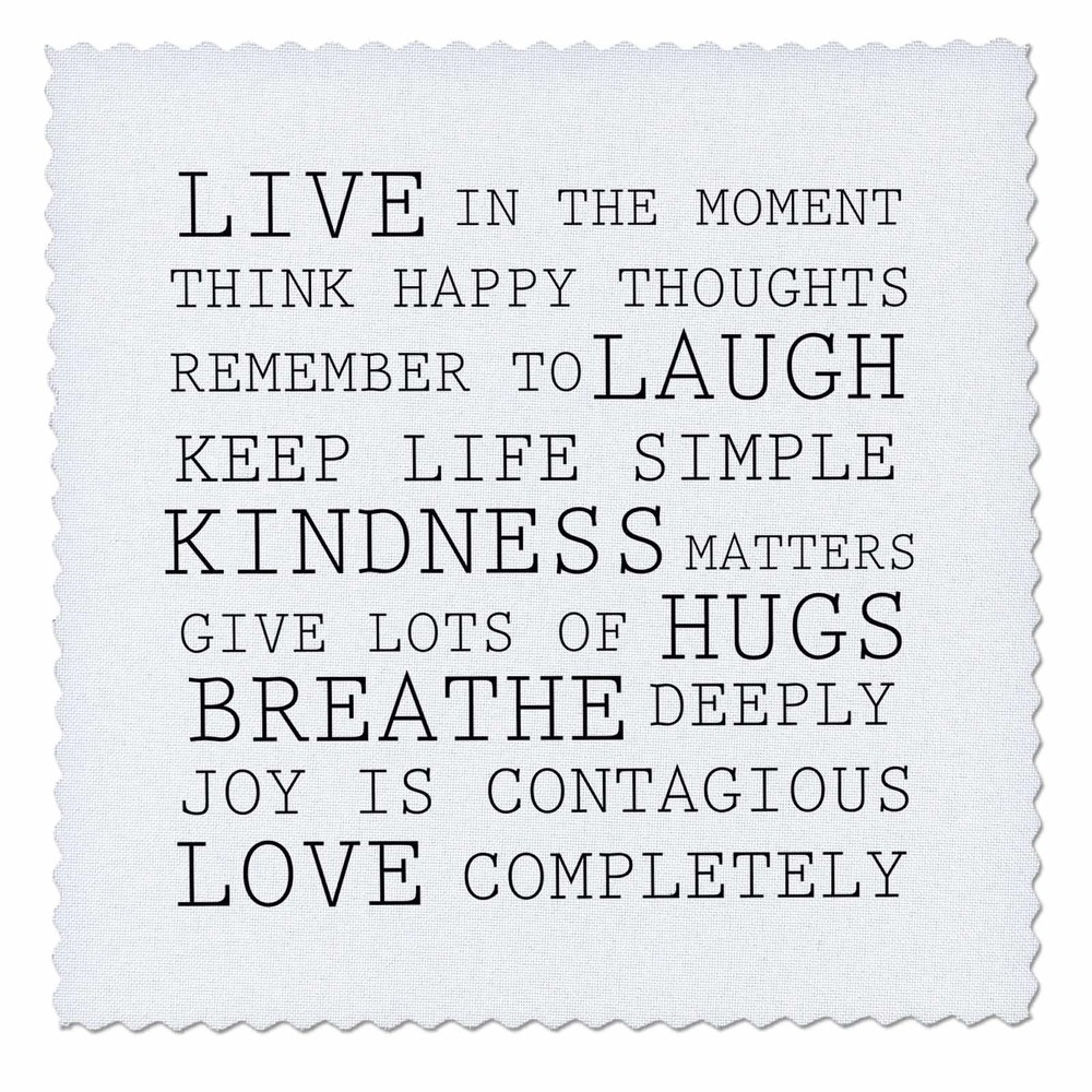 3dRose Inspirational Words Black and White Text Quilt Square, 10 by 10-Inch