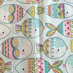1.7 YD Novelty Fish Fabric Aqua Blue Cotton Print Hobby Lobby