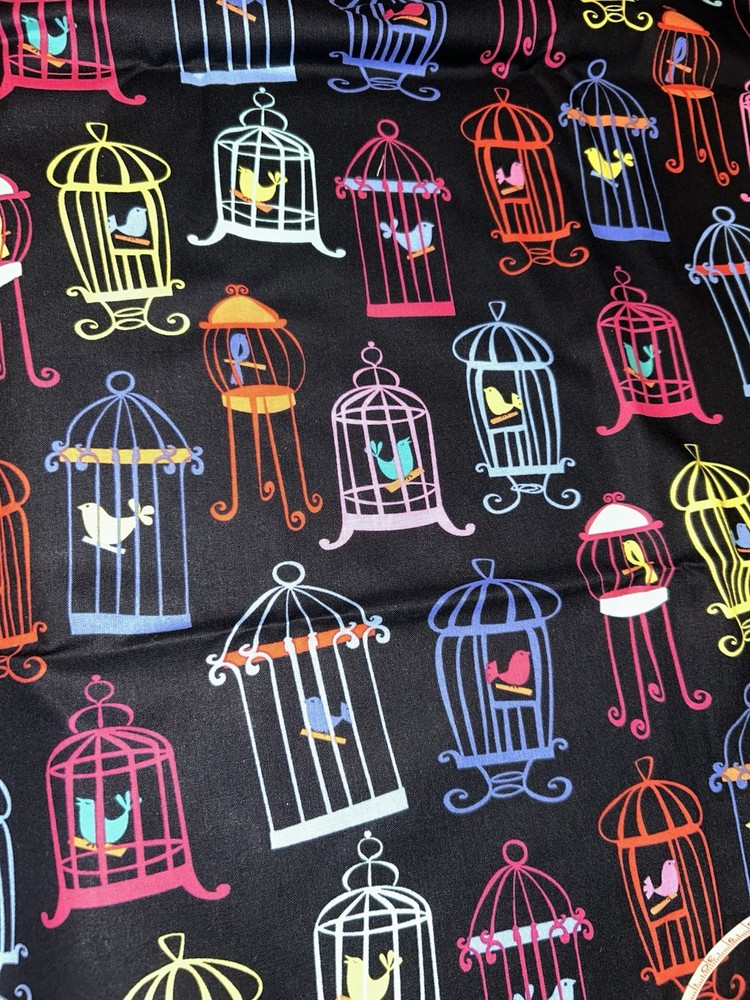 MICHAEL MILLER FABRICS TWEET TWEET RARE 3 YARDS 44″ WIDE NEW BIRDS IN CAGES