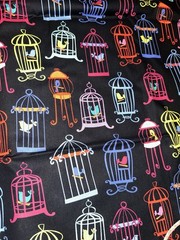 MICHAEL MILLER FABRICS TWEET TWEET RARE 3 YARDS 44″ WIDE NEW BIRDS IN CAGES