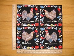 French Hens Reds Blues Purple Cotton Quilt Fabric Panel Blocks (4) OOP