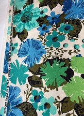 Dupont Upholstery Fabric Floral Print 1/2 yard x 46″ Blue/Green Vtg