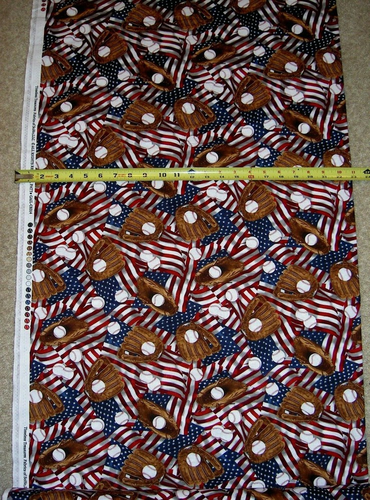 Baseball Balls Mitt Mitts USA Flags allover 8314 Timeless Durable Cotton Fabric