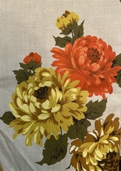 Vtg 1970s Flower Avocado Green/ Gold Tablecloth Or Fabric Large Print 52X70 NWOT