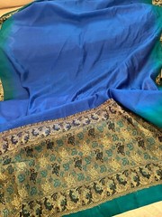 Silk Sari Blue Green Fabric Finished 92 x 44 Brocade