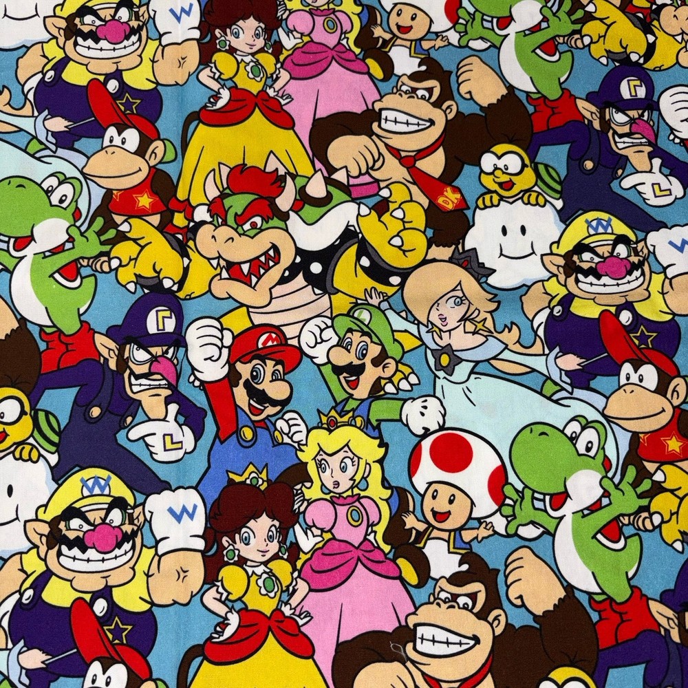 Mario Packed Characters Cotton Fabric Sewing quilting By The Wide Yard