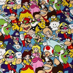 Mario Packed Characters Cotton Fabric Sewing quilting By The Wide Yard