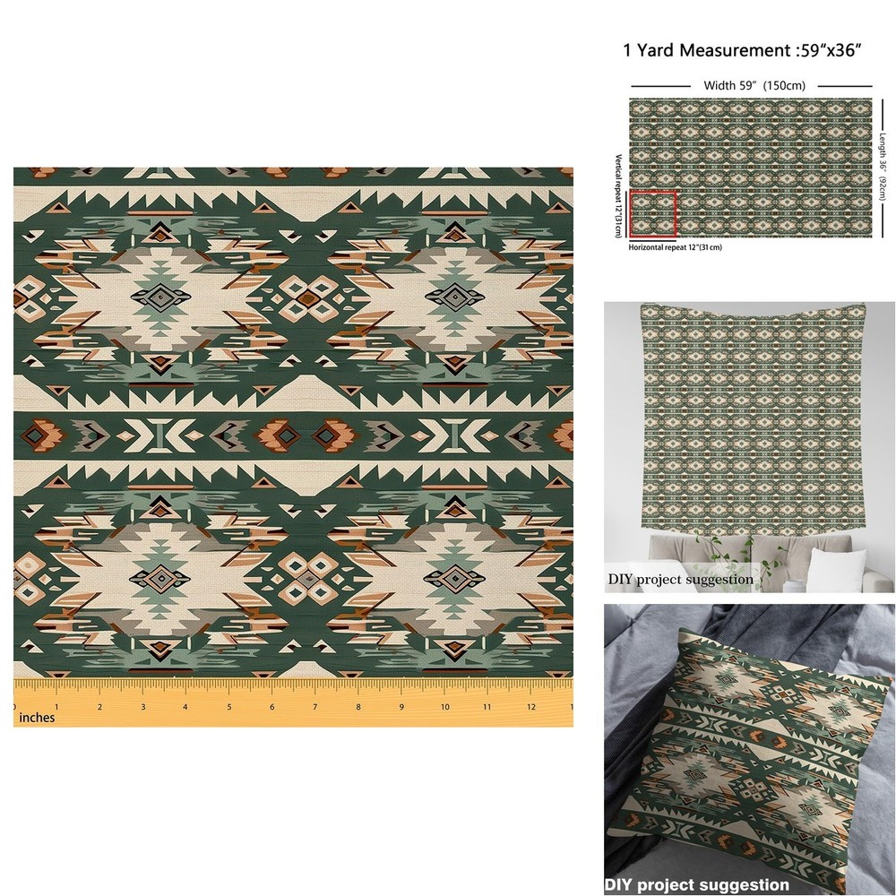 Feelyou Green Southwestern Upholstery Fabric Chairs 5 Yards Geometric Fabric By