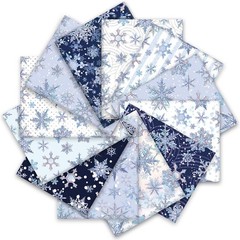 Whaline 12Pcs Snowflake Cotton Fabric Bundles Blue Purple Snowflake Fat Quarter