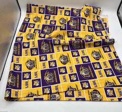 LOUISIANA STATE ( LSU )TIGERS NEW SMALL SQUARES DESIGN 1 YD PIECE 100% COTTON