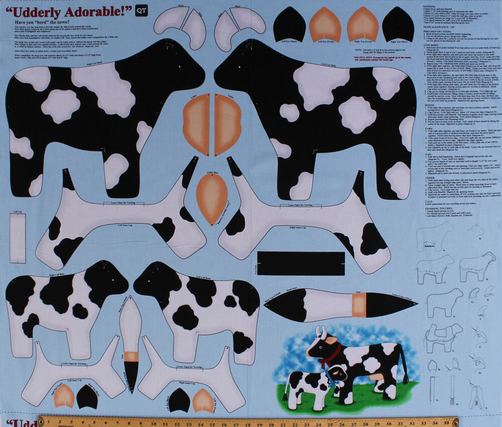 35″ X 44″ Panel Cows Calf Stuffed Animal Toys Kids Cotton Fabric Panel D475.37
