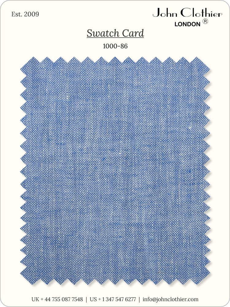 Soft Breathable Blue Cotton Linen Herringbone Fabric Summer Shirts Over Material