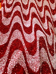 Wavy Line Design Velvet Sequins Red White 2 Way Stretch Velvet Fabric Sold BTY