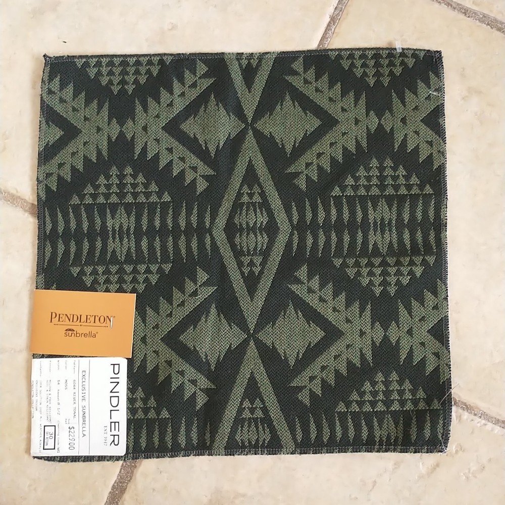 Pindler Pendleton Sunbrella Fabric Sample Square Black Green Geometric 13×13″
