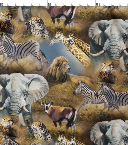 Cotton Kenyan Plains Scenic Safari Animals Zebras Fabric Print by Yard D376.69