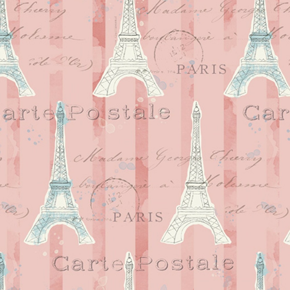 Fabric Eiffel Tower Paris on Pink David TEXTILES Cotton 1/4 yard 4253