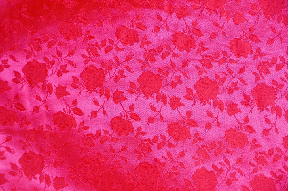 SATIN NEON PINK BROCADE FLORAL JACQUARD BACKDROP FABRIC WEDDING YARD HOME DECOR