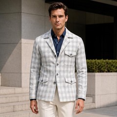 100% Linen Fabric by Yard Grey White Checks Summer Clothing Dressmaking Material