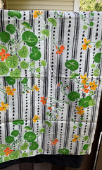 Dupont 1970s Green And Orange Flowers Cotton Fabric MCM Vintage – 25″ x 41″