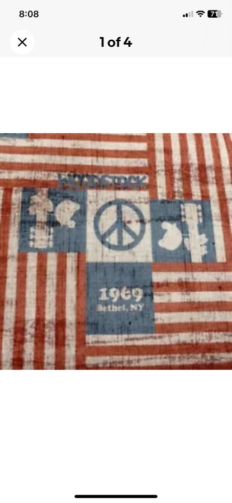 NEW Woodstock 1969 Flag Cotton Fabric; two pieces @ 7/8 yd. each
