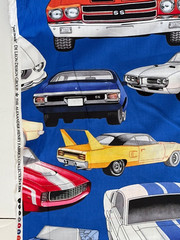 Alexander Henry PURE MUSCLE Cars Cotton Fabric Royal Blue 18″ X 43″ New 2004